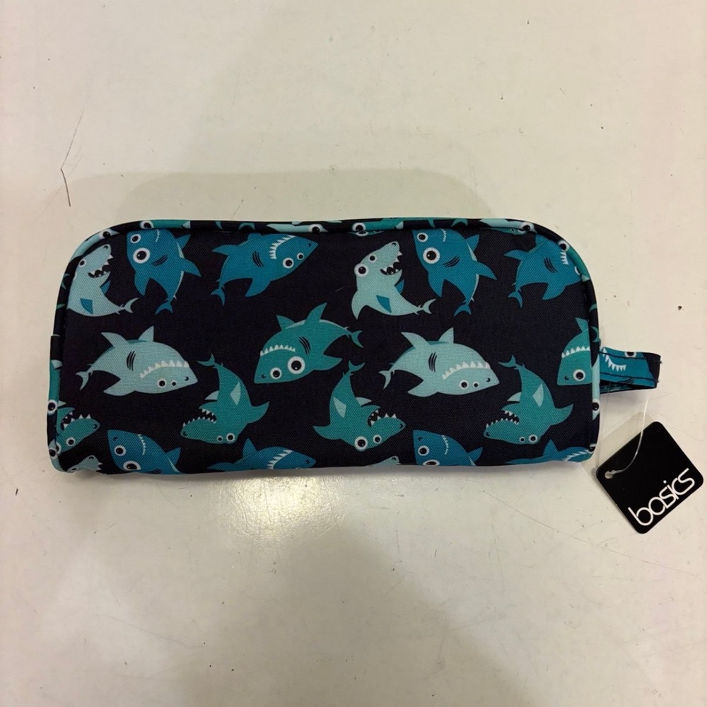 NWT Basics blue shark pencil case